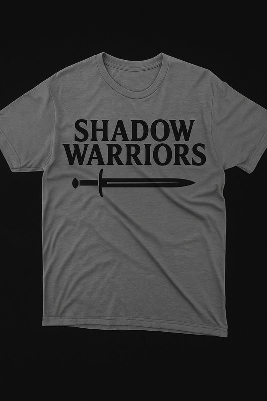 Limited edition Shadow Warriors T-shirt features a bold sword design crossing the chest